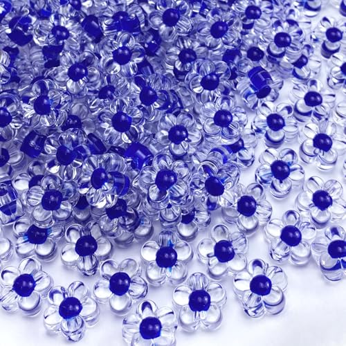 150Pcs Acrylic Flower Beads Candy Color Transparent Plastic Pastel Spacer Beads with Hole for DIY Crafts Wind Chimes Suncatcher Necklaces Bracelets Earrings Jewelry Making(Sapphire) - color: Sapphire