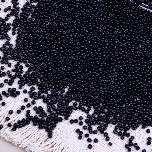2000pcs Glass Seed Beads Bulk, 4mm 6/0 Mini Pony Spacer Small Individual Color Seed Beads for DIY Bracelet Necklaces Wrist Jewelry Making, Black - color: Black
