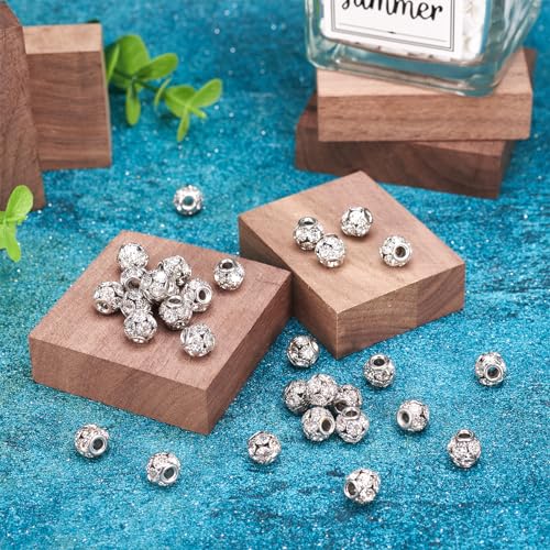 Craftdady 30Pcs 8mm Crystal Rhinestone Rondelle Spacer Beads Platinum Disco Ball Loose Beads for Jewelry Making Hole: 2mm… - color: Platinum-8mm
