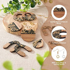 FASHEWELRY 10Pcs Resin Wood Earrings Charms Teardrop Flat Round Wooden Earring Blanks Wooden Earring Findings for Earrings Making Kits with 60Pcs Earring Hooks & Jump Rings - color: 0Golden & Black-5 Shapes