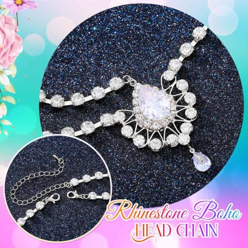 Catery Head Chain Jewelry Boho Gold Rhinetsone Headpiece Indian Accessories for Women - color: A Silver