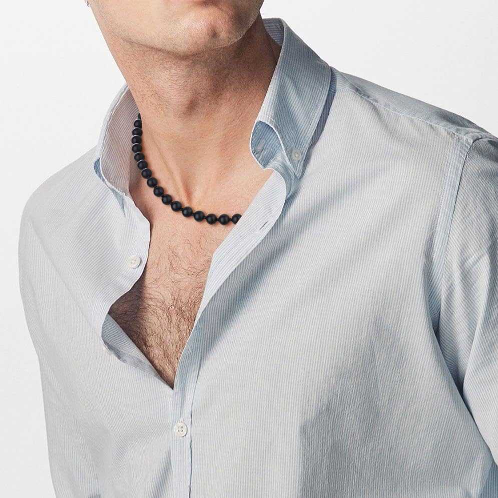 GAVU Hand-knotted Men's Beaded Necklace, Crystal Necklace for Men - color: Matte Onyx, size: 20"