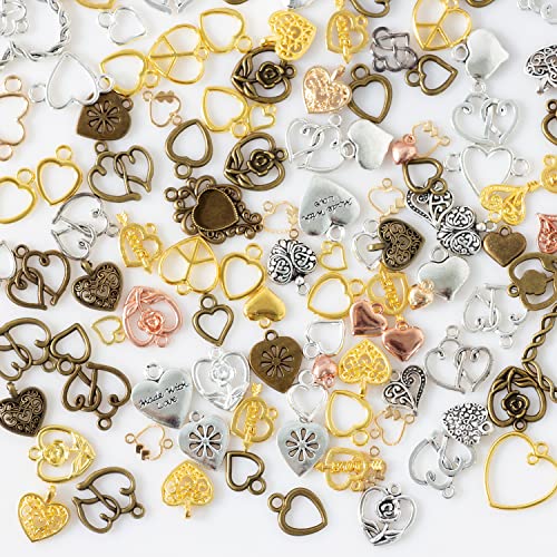 stino 100 Gram Metal Charms for Jewelry Making, Silver & Gold Plated, Bulk Pack for Bracelets, Necklaces, Crafts - color: Heart A Mixed Color