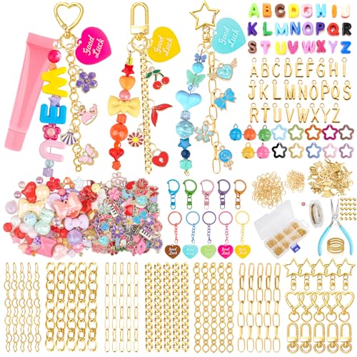 Ecoofor 502 Pcs Keychain Making Kit - Includes 25 Keychain Clips, 30 Extender Chains, 162 Charms, Beading Accessories, Jewelry Pliers - DIY Bag Charms & Jewelry Craft Kit Supplies - color: 6 Styles Creative Set