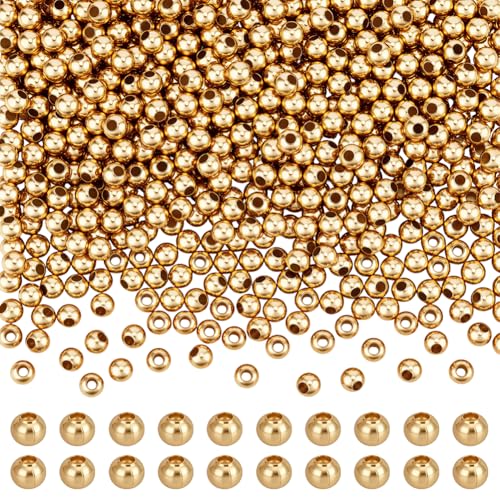 BENECREAT 600Pcs Real 24K Gold Plated Stainless Steel Spacer Beads, Round Spacers Beads, 1.5mm Hole Metal Smooth Bead for DIY Bracelet Necklace Jewelry Crafts Making - size: Hole: 1.5mm