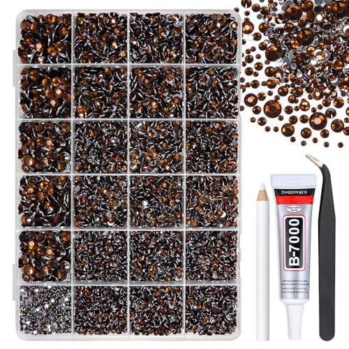 qiipii Dark Brown Crystal Resin Rhinestones w B7000 Jewelry Glue for Bedazzling Crafting 2-6mm Flatback Stones Diamonds Crystals Gems Charms for Nails Face Eyes Makeup Tumblers Bottles Crafts Clothes - color: Brown, size: Crystal