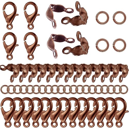 800 Pcs Jewelry Making Accessories Set with 100 Pieces Lobster Claw Clasp 200 Pieces Bead Tips Knot Covers and 500 Pieces Open Jump Ring Connectors DIY Jewelry Making Supplies Bracelets (Red Copper) - color: Red Copper
