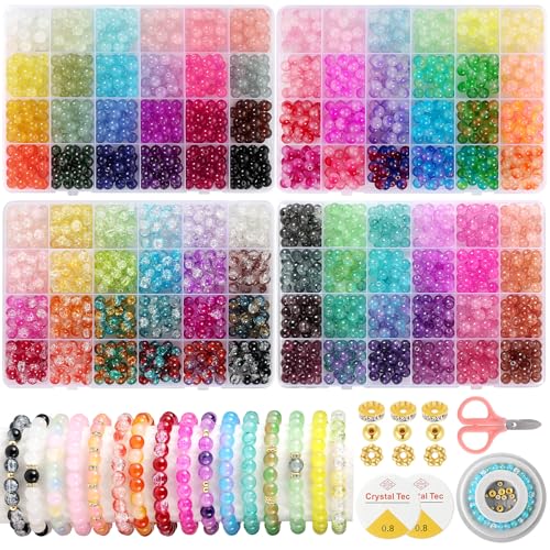 Funtopia 8mm Glass Beads for Jewelry Making, 4 Types 96 Colors Glass Beads Bracelet Making Kit, 2276pcs Round Crystal Beads for Bracelets Necklace Earrings DIY Crafts - size: 8mm