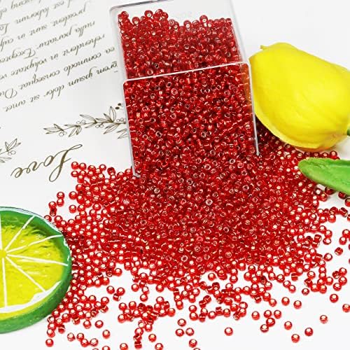 Seed Beads Red 200 Grams About 6500pcs, 3mm 8/0 Glass Craft for Making Earrings, Bracelets, Pendants, Waist Jewelry,DIY Handmade Seed Beads（Red Silver Lined ） - color: Red Silver Lined, size: 3mm
