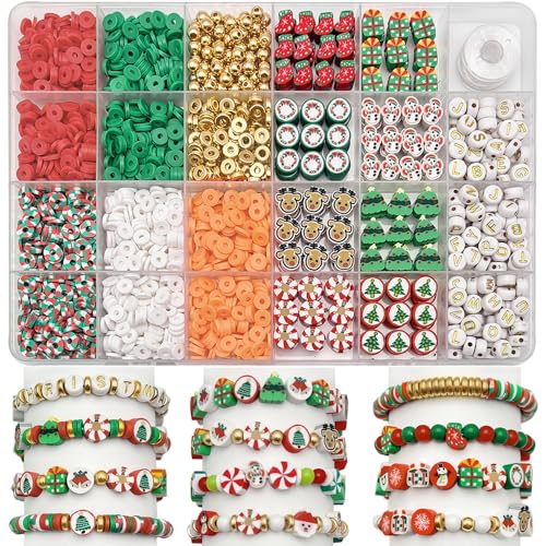 ZSFLZS 1401pcs Christmas Polymer Clay Beads Bracelet Making Kit, Gold Beads Clay Bead Charms for Jewelry Making DIY Bracelet, Necklace, Earring, Christmas Charms Arts Crafts DIY Gift - color: 2 Christmas model