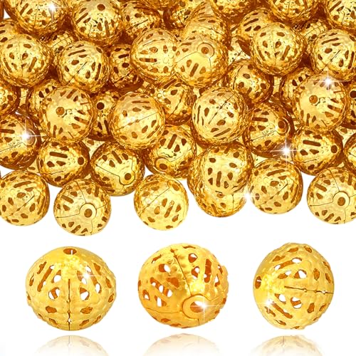 TOAOB 100pcs 12mm Gold Filigree Hollower Ball Beads Round Metal Loose Spacer Beads for DIY Crafts Bracelets Necklaces Earrings Jewelry Making - color: Gold, size: 12mm