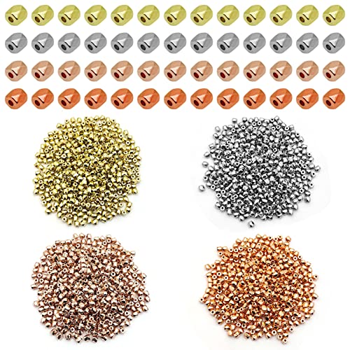 2000pcs Assorted Spacer Bead for DIY Crafts, 4 Colors Cube Spacers Disc Loose Beads for DIY Jewelry Making, Bracelet Necklace Earring Bracelet Craft Supplies - color: 2000pcs;Gold,White K,Rose Gold,Ancient Red