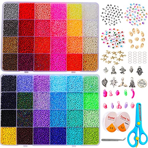 YITOHOP 36000+pcs 2mm 48 Colors Glass Seed Beads for Bracelet Jewelry Making Kit, Beads Assortments Kit for Adults Girls Small Beads for Necklace Ring Making | Top Best Birthday Gifts - size: 2mm