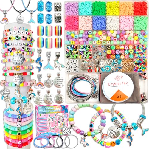 leitait Girls Toys Bracelet Making Kit -3400pcs Charm Jewelry Making Kit Supplies,Unicorn/Mermaid Crafts Birthday Christmas Gifts for Girls Ages 5 6 7 8 9 10 11 12 Years Old - color: 3100pcs