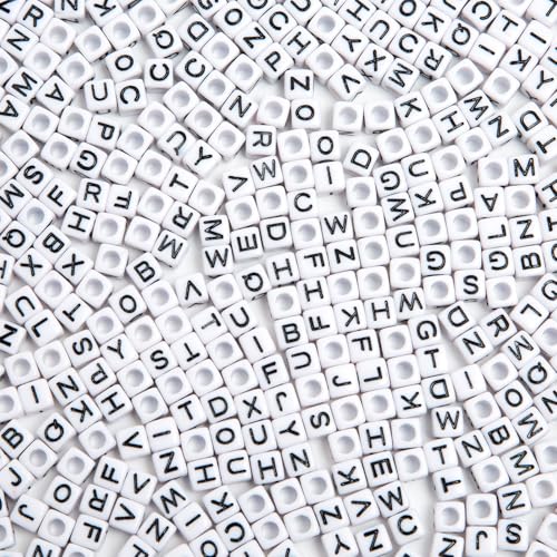 1000pcs Square White Letter Beads Acrylic 6x6mm Cube Beads for Bracelets Necklaces and Jewelry Making Alphabet Bead - color: White-Black