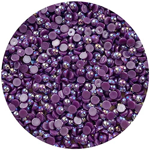 1500pcs 4mm Half Pearl Dark Purple AB Flatback Beads for Crafts DIY Round Plastic Half Flat Back Pearls Loose Bead for Cup Shoes Wedding Dress Decoration Nail Art - color: Dark Purple AB, size: 4mm
