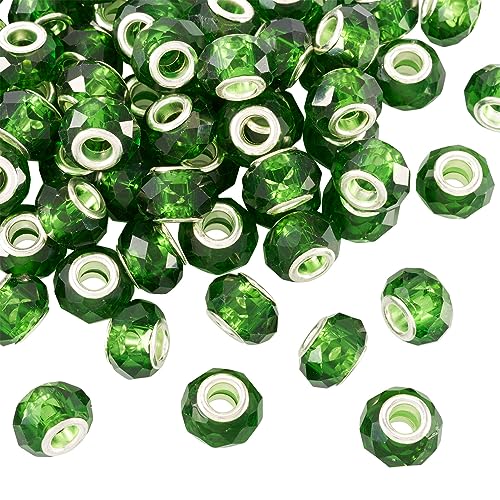 100pcs Green Glass Beads 14mm Large Hole European Beads Christmas Green Lampwork Loose Spacer Bead for Bracelet DIY Craft Necklace Earring Making Hole: 5mm - color: Dark Green