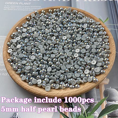 1000pcs 5mm Half Pearl Beads Flatback Pearl Beads Half Round Plastic Pearls for Crafts Scrapbooking Embellishment Nail Art(Light Gray AB) - color: Light Gray AB, size: 5mm
