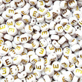 Amaney Vowel Letter Beads E 100pcs 7x4mm White Round Acrylic Gold Alphabet for Bracelet Jewelry Making - color: Gold-E