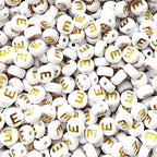 Amaney Vowel Letter Beads E 100pcs 7x4mm White Round Acrylic Gold Alphabet for Bracelet Jewelry Making - color: Gold-E