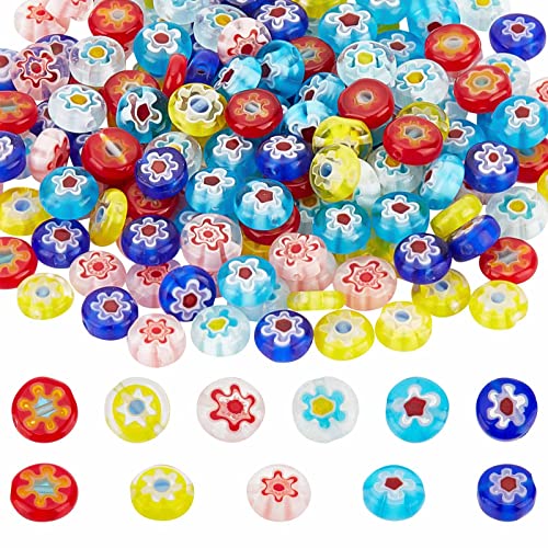 SUNNYCLUE 1 Box Flower Glass Beads Lampwork Handmade Millefiori Beads Flat Round Flower Loose Spacer Bead for Jewelry Making Beading Supplies Beaded Bracelets Necklace Keychain Craft - color: Multi Color 180Pcs Round