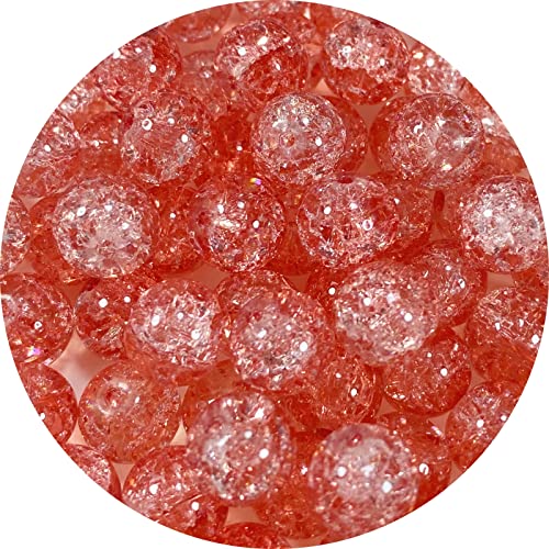 100pcs Crackle Glass Beads 10mm Round Crystal Glass Spacer Crafts Beads for Jewelry Making Necklace Bracelet Earrings DIY Crafts(Peach) - color: Peach, size: 10mm