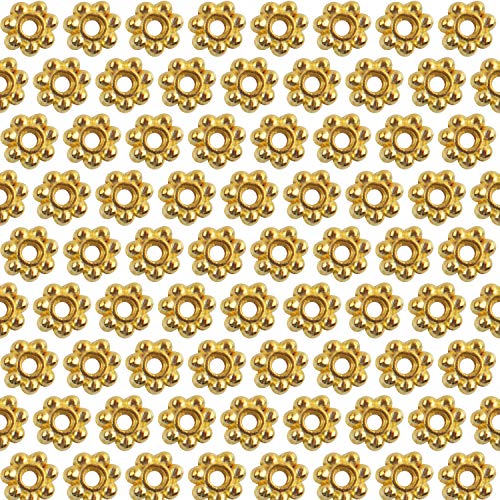 BronaGrand 500pcs Metal Daisy Spacer Beads 4mm for DIY Jewelry Making (Gold) - color: Gold