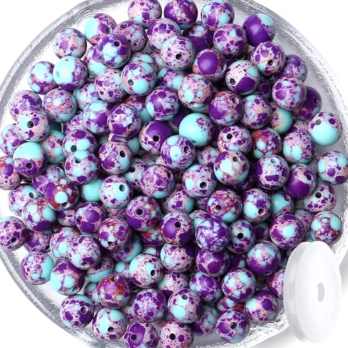 QINJIEJIE 60PCS Colorful Imperial Jasper Beads 8mm Stone Beads Round Loose Purple and Blue Pattern Gemstone Bead for Bracelet Beading Crystal Jewelry Making DIY Necklace Earrings 0.32" - color: Colorful Imperial Jasper - A, size: 60PCS