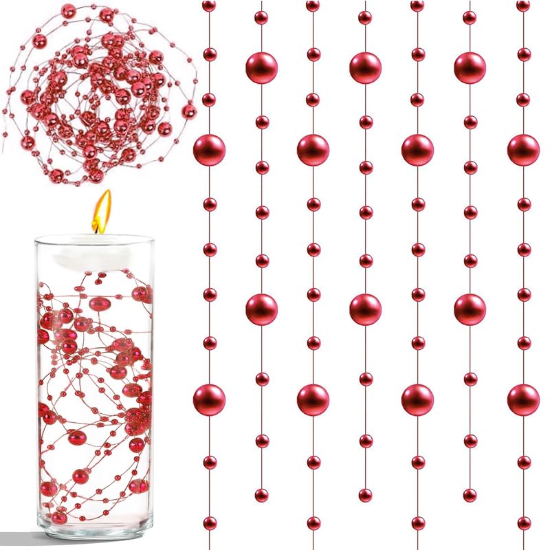 50pcs Pearls String Beads of Pearls, 10+5mm Red Artificial Pearl String for Floating Candles Centerpieces, Vase Filler, Wedding Centerpiece Christmas Party Decor - color: Red, size: 10+5mm(50pcs)