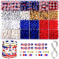 YXFEIR 2480pcs Clay Beads & Charms Jewelry Making Kit, 4th of July White Red Blue Beads Bracelet with Clay Beads Glass Seed Beads, Patriotic-Themed Bracelet Making Kit with Letter Beads and Charms