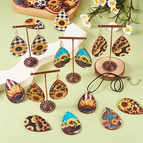 Elecrelive 36pcs Western Style Wood Earring Charms Cowhead Flower Big Teardrop Wood Pendants with Ear Hook & Jump Rings for DIY Jewelry Making - color: Western Style-3