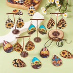 Elecrelive 36pcs Western Style Wood Earring Charms Cowhead Flower Big Teardrop Wood Pendants with Ear Hook & Jump Rings for DIY Jewelry Making - color: Western Style-3