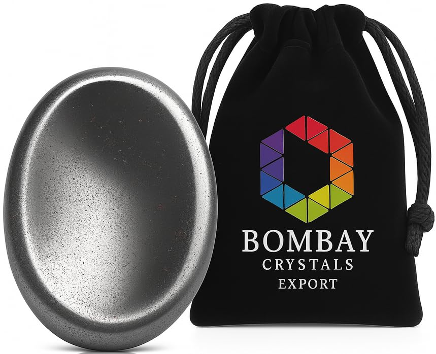 Hematite Worry Stone – Natural Polished Thumb Palm Stone for Grounding, Protection & Mental Strength – Pocket Fidget Crystal for Calm & Focus - color: Hematite