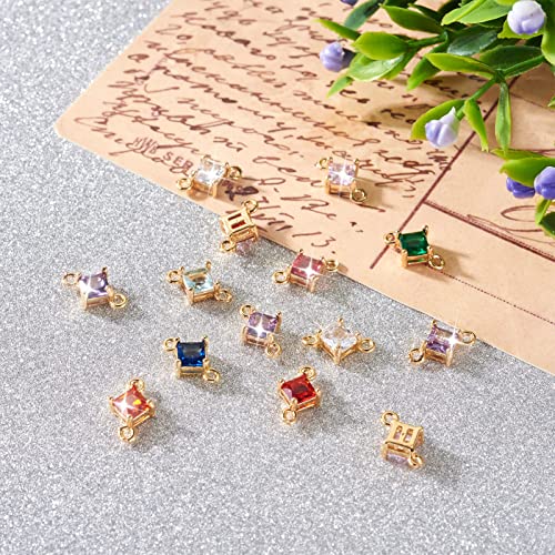 20pcs Cubic Zirconia Links Connectors 10 Color Rhombus Crystal Double Loop Charms Retro Golden Dainty Pendant for DIY Jewelry Bracelets Necklaces Keychain Making