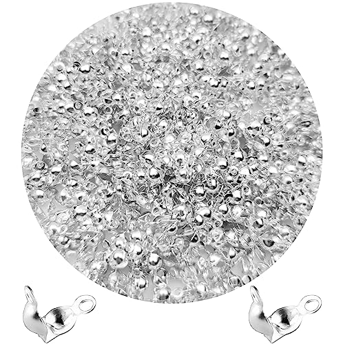 1000Pcs Beads Tips Knot Covers Clamshell Crimp Tips Beads Set Jewelry Making Beads Open Clamshell Fold-Over Bead Tips for Knots & Crimp Findings Jewelry Making DIY Craft（Silver） - color: Silver
