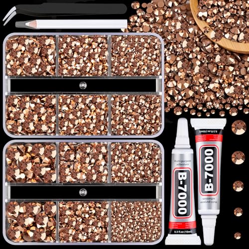 Resin Jelly Rhinestones for Crafting with B7000 Jewelry Glue, 2 Boxes Champagne Flatback Crystals with 2Pcs 10ml Glue, Bedazzling Non Hotfix Gems for DIY Tumblers Clothing Shoes Manicure - color: Copper, size: 2 Mini Pack + Glue