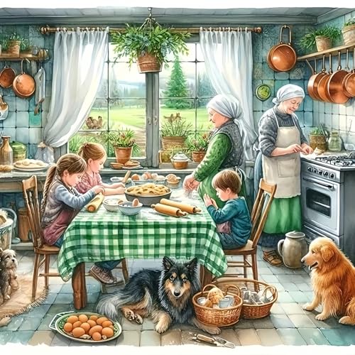 Diamond Art Kits for Adults Busy Kitchen, DIY 5D Diamond Painting Kit for Beginners, Family Full Round Drill Gem Art Dots for Adults, Diamond Dots Paintings Crafts Home Wall Decor 14X14 Inch - color: KM661-1