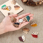Beadthoven 22pcs/11 Pairs Natural Wood Resin Charms Monstera Leaf DIY Earrings Pendants Mixed Colors Tropical Palm Leaves Wooden Pieces Pendants for Statement Jewelry Making Findings - color: Monstera Leaf