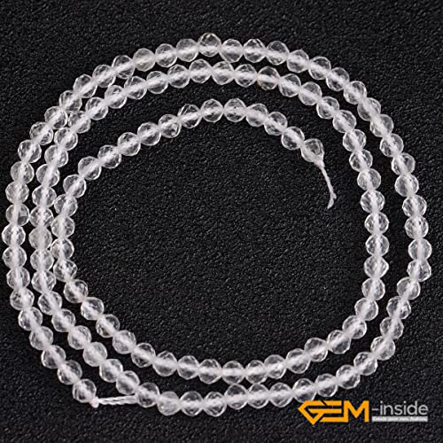 GEM-Inside Natural 3mm Clear White Quartz Gemstone Loose Beads Round Faceted AAA Grade Crystal Energy Stone Power for Jewelry Making 15" - color: Aaa Clear White Quartz, size: 3mm