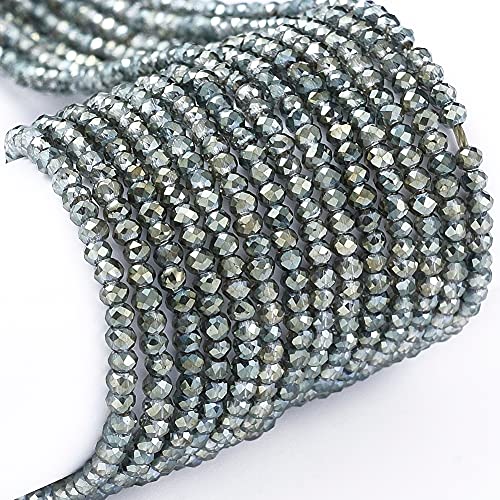 FASHEWELRY 10 Strands Briolette Crystal Glass Beads 2mm Rondelle Faceted Glass Spacer Beads Full Rainbow Plated for Necklace Bracelet Jewelry Making (Dark Slate Gray) - color: Dark Slate Gray, size: 2mm