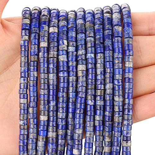 150PCs Natural Lapis Lazuli Spacer Beads, Loose Semi Precious Flat Round Gemstone Heishi Disc Stone Beads for Beading Jewelry Making 4mm*2mm 38cm - color: Lapis Lazuli, size: 4MM*2MM
