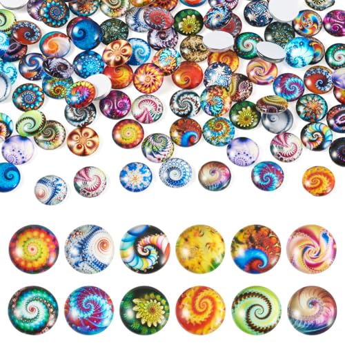 100Pcs/Set Flat Round Transparent Glass Cabochons with Pattern Eye Flatback Glass Dome Flatback Cab Beads for Photo Cameo Jewelry Making Necklace Ring DIY Crafts 12x4mm Random Mixed - color: 100Pcs-12x4mm-Random