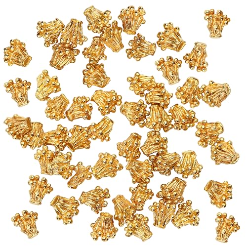 100 Pieces/Lot 6.5x6.8mm Gold Stamen Alloy for Jewelry Making Connection Base, Pistil Blossom Flower Shapes Connectors Charm Findings, Metal Material Bead Caps Accessory for DIY Earrings (Gold Color)