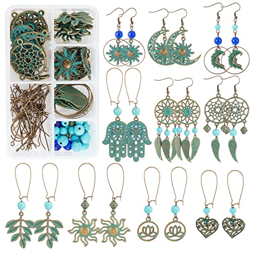 SUNNYCLUE 1 Box DIY 10 Pairs Bohemian Turquoise Vintage Dangle Earrings Making Starter Kit Retro Boho Drop Dangle Earrings Supplies Moon Sun Heart Charms for Adults Beginners Jewellery Making - color: 1 Box DIY 10 Pairs Vintage Earrings