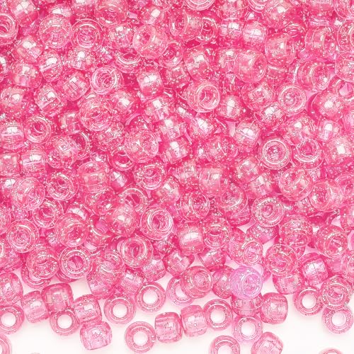IOOLEEM Pink Glitter Pony Beads,1200pcs Beads for Bracelets Making & Hair braiding, Kandi Friendship Bracelets & Jewelry Making. - color: Pink Glitter