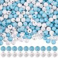 500Pcs Cross Round Beads Crucifix Bead Acrylic Silver Easter Cross Pattern White Blue Ball Shaped Loose Spacers for Bracelets Earrings Necklaces Jewelry Making DIY Crafting Holy Accessories - color: White, Blue