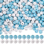 500Pcs Cross Round Beads Crucifix Bead Acrylic Silver Easter Cross Pattern White Blue Ball Shaped Loose Spacers for Bracelets Earrings Necklaces Jewelry Making DIY Crafting Holy Accessories - color: White, Blue
