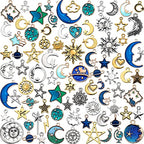 Hicarer 160 Pcs Bracelet Charms, Mixed Antique Sun Star Moon Charm Pendant Plated Enamel Celestial Charm for Jewelry Making