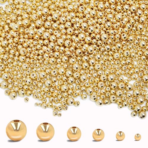 50pcs 14K Gold Beads,Seamless Gold Round Beads,Brass Loose Beads,Spacer Beads That Do Not Fade Easily,Gold Beads for Bracelet Necklace Making (8MM) - size: 8MM