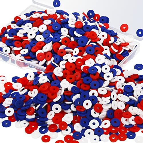 Batiyeer 3000 Pcs Red White and Blue Clay Beads Bracelet Making Kit 6 mm Patriotic 4th of July 250th Anniversary Spacer Beads Heishi Polymer Clay Bead for Necklace Earring Bracelet Making - color: Red, Blue, White